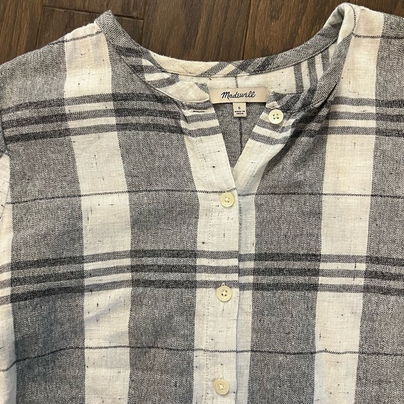 Madewell Plaid Collarless Button Down Shirt - Picture 3 of 4